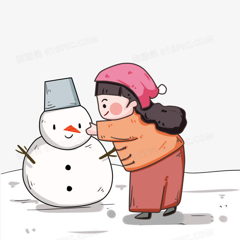堆雪人女孩插画