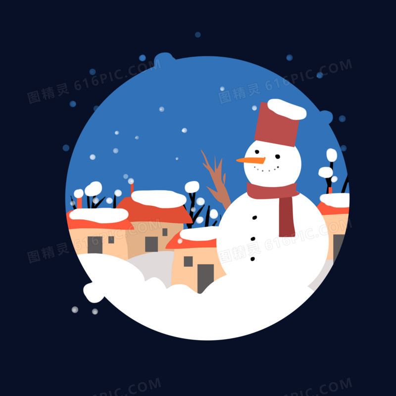 可爱的冬天雪人房子卡通手绘原创场景免抠元素