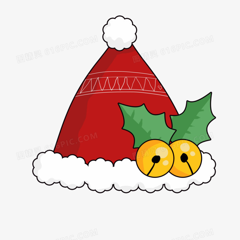 矢量手绘圣诞节红色铃铛圣诞帽子原创卡通免抠元素