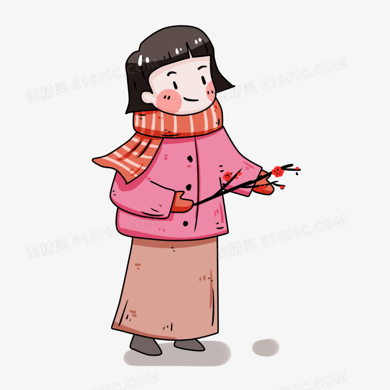 摘梅花的可爱女孩 
