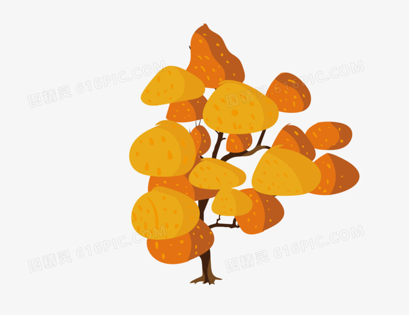 手绘秋季黄色树叶树木矢量图素材