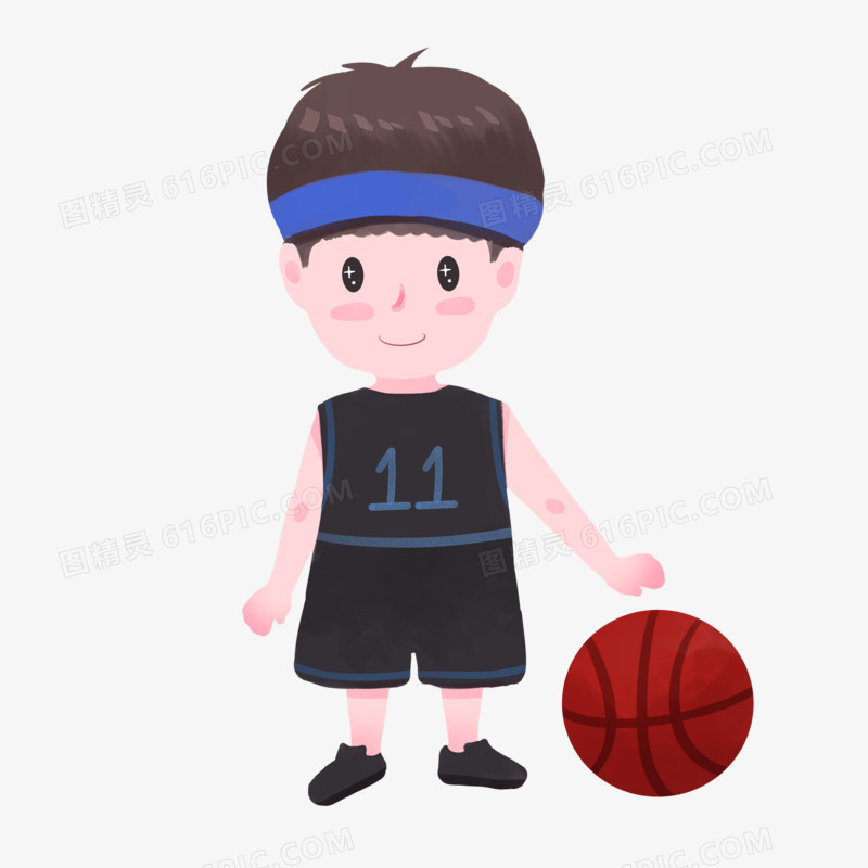 手绘打篮球的小男孩