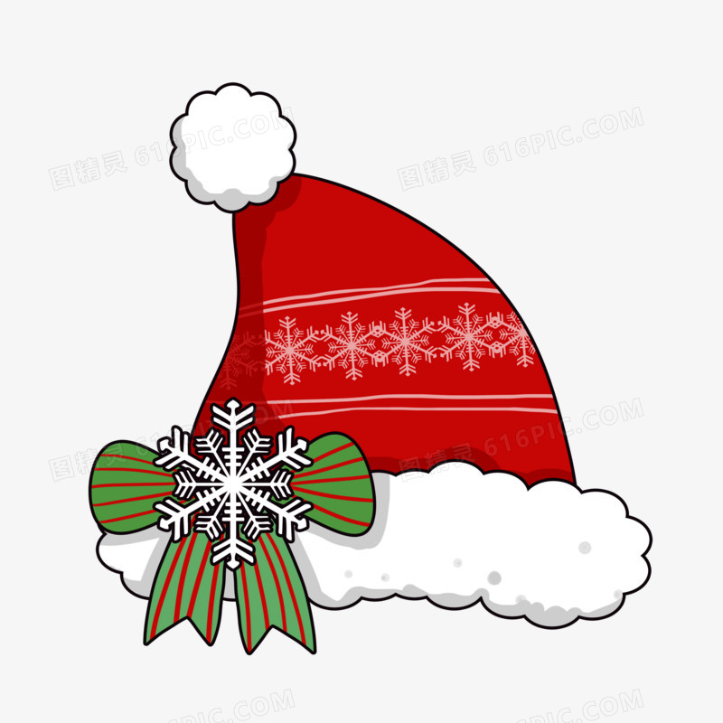 红色卡通手绘冬天圣诞节雪花帽子原创免抠矢量元素