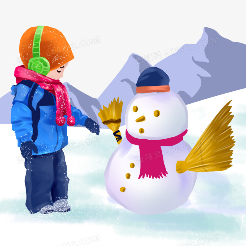 手绘大雪堆雪人素材