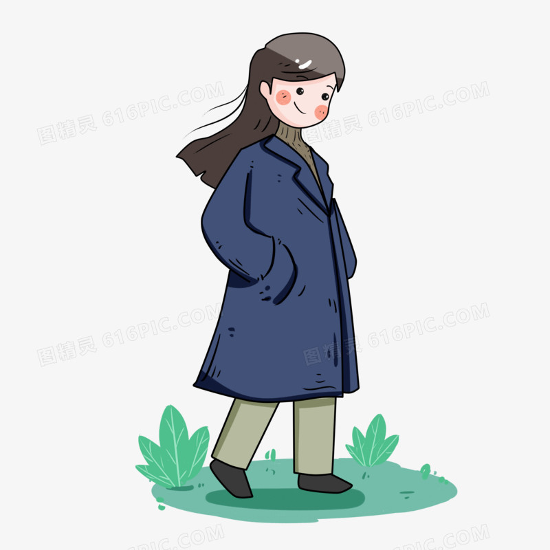蓝色大衣冬季女孩