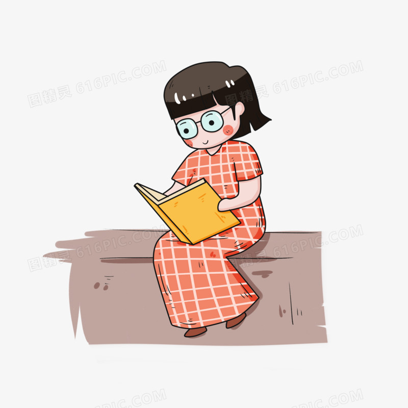 可爱女孩看书插画