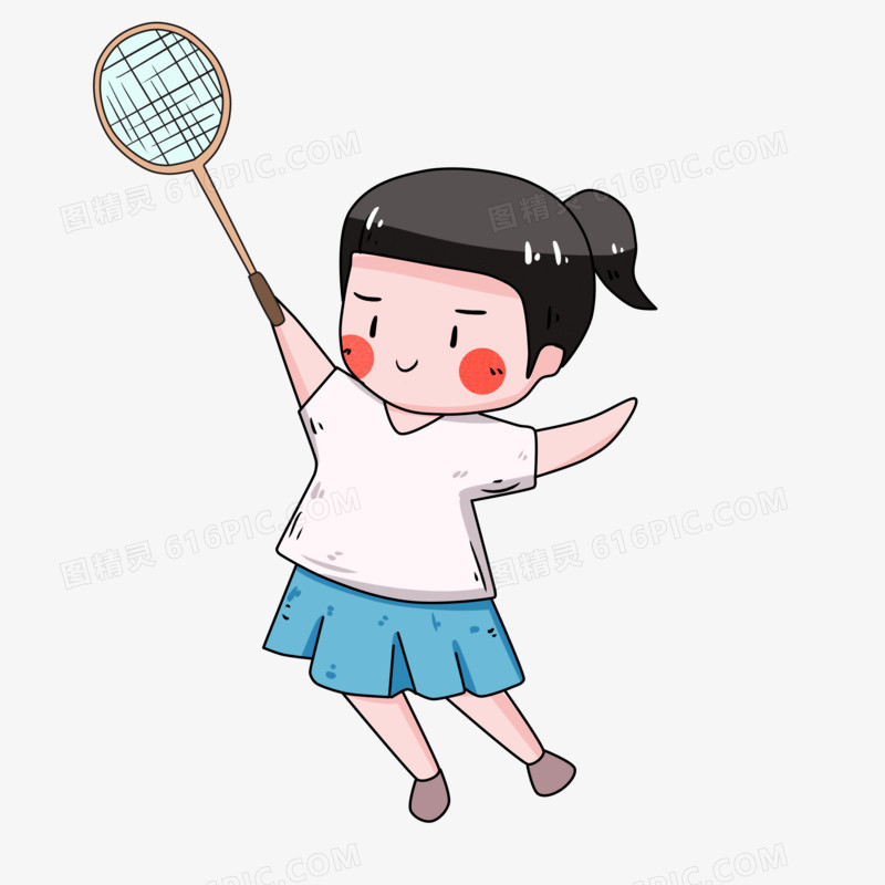 打羽毛球女孩健身插画