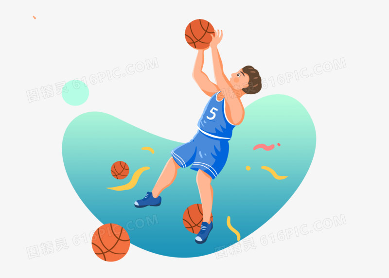 卡通健身暑假运动比赛打篮球手绘插画