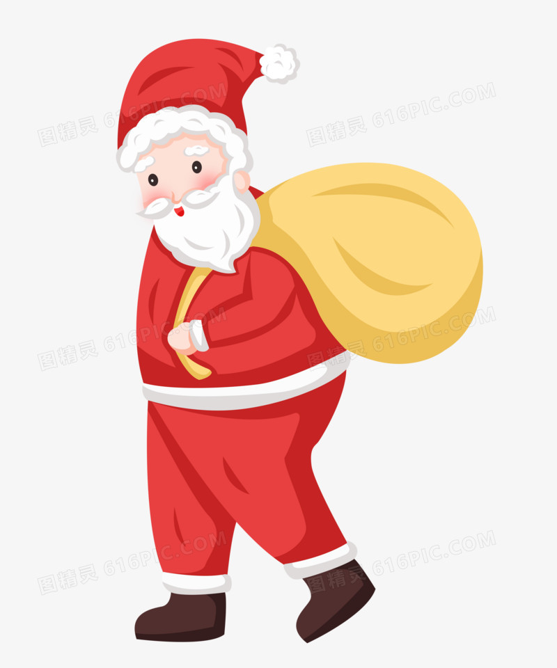 圣诞节之手绘卡通可爱的圣诞老人背着袋子