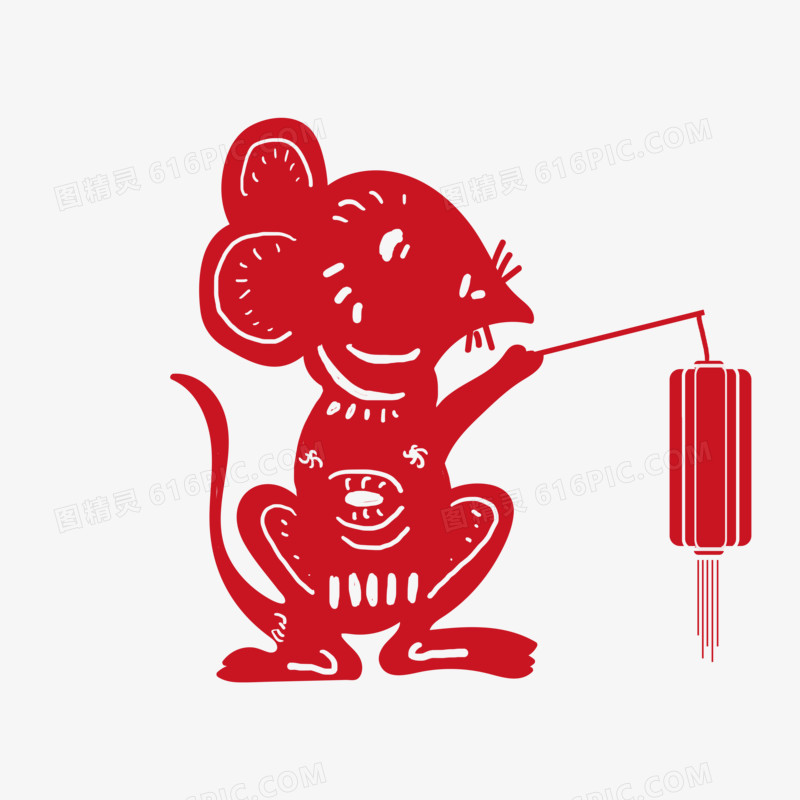 鼠年老鼠红色剪纸设计
