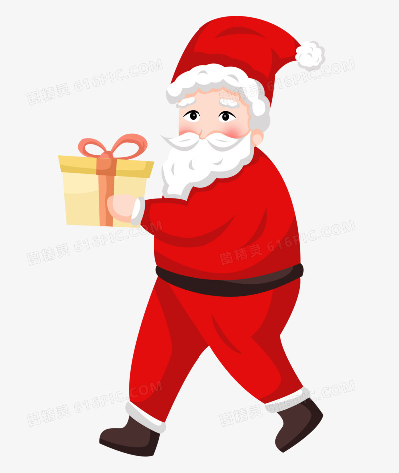 圣诞节之手绘卡通拿着礼物奔跑的圣诞老人