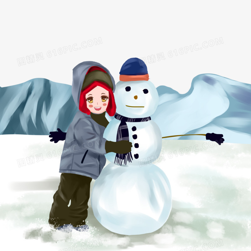 手绘大雪运动雪人素材