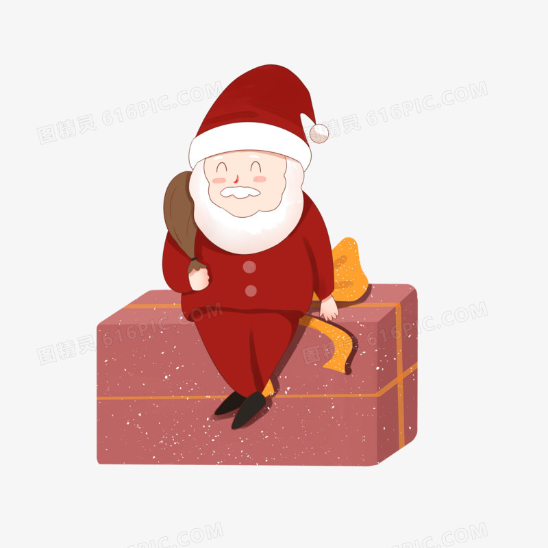 手绘坐在礼物盒上的圣诞老爷爷