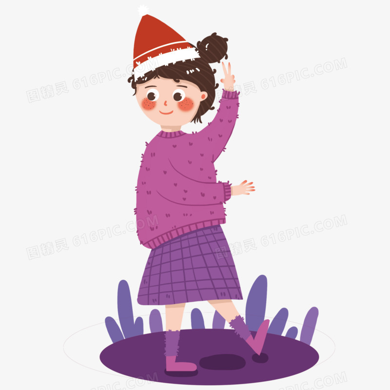 圣诞节戴圣诞帽跳舞的女孩