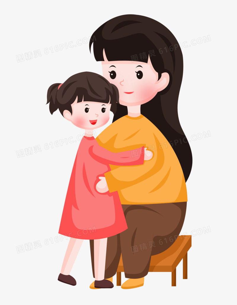 感恩节之手绘卡通女儿抱着母亲