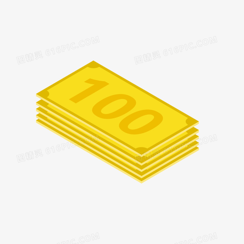 黄色登记立体100元纸币手绘设计