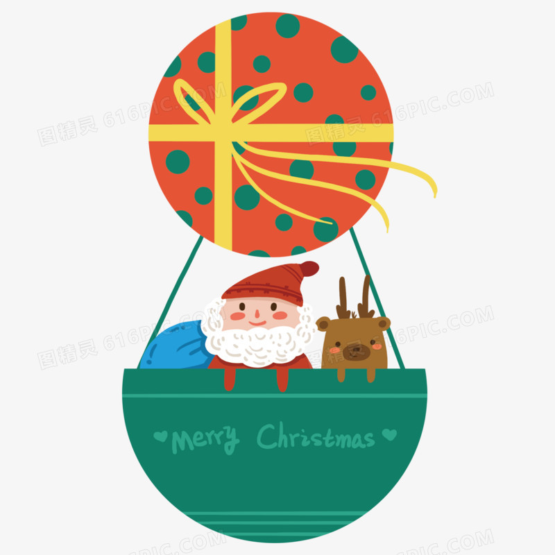 坐在热气球里的圣诞老人和麋鹿