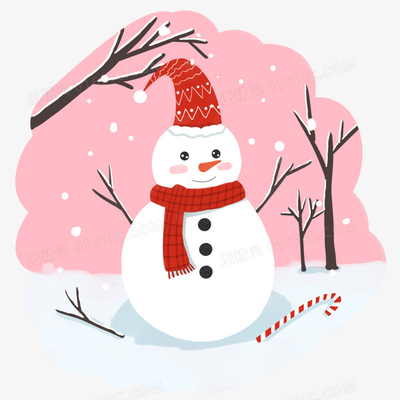 手绘圣诞主题之带着圣诞帽的雪人