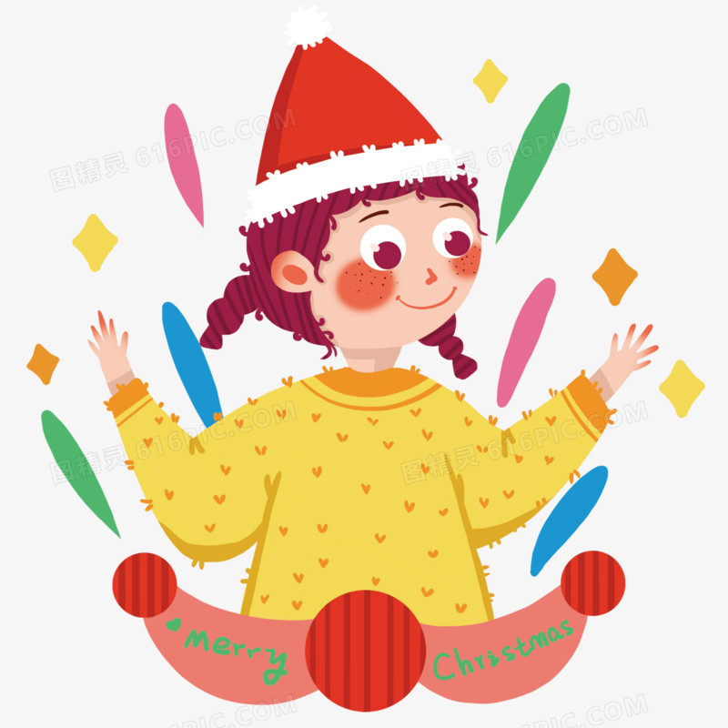 飘满彩带的圣诞节少女