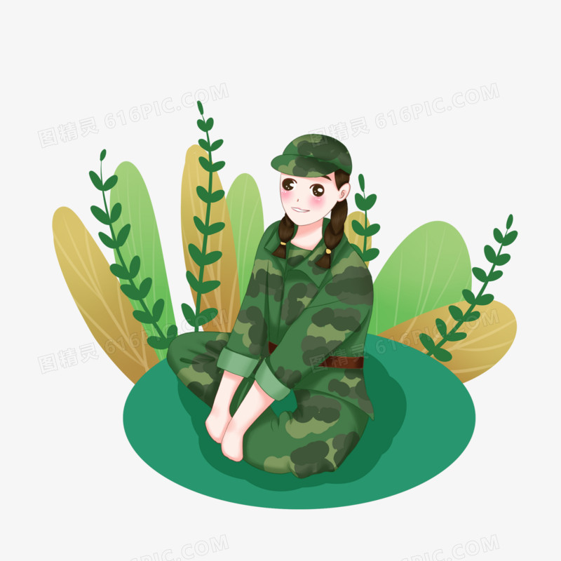 可爱女学生军训休息图