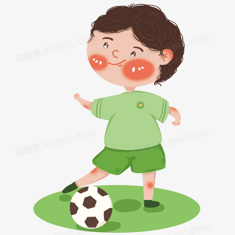 开心踢足球的少年
