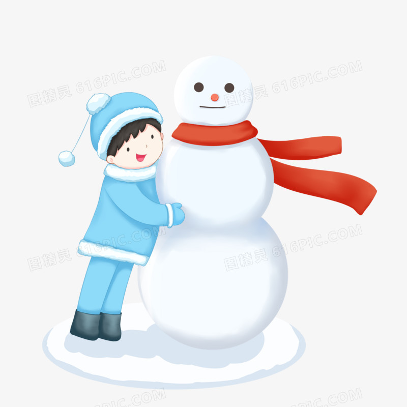 唯美可爱下雪拥抱雪人人物图