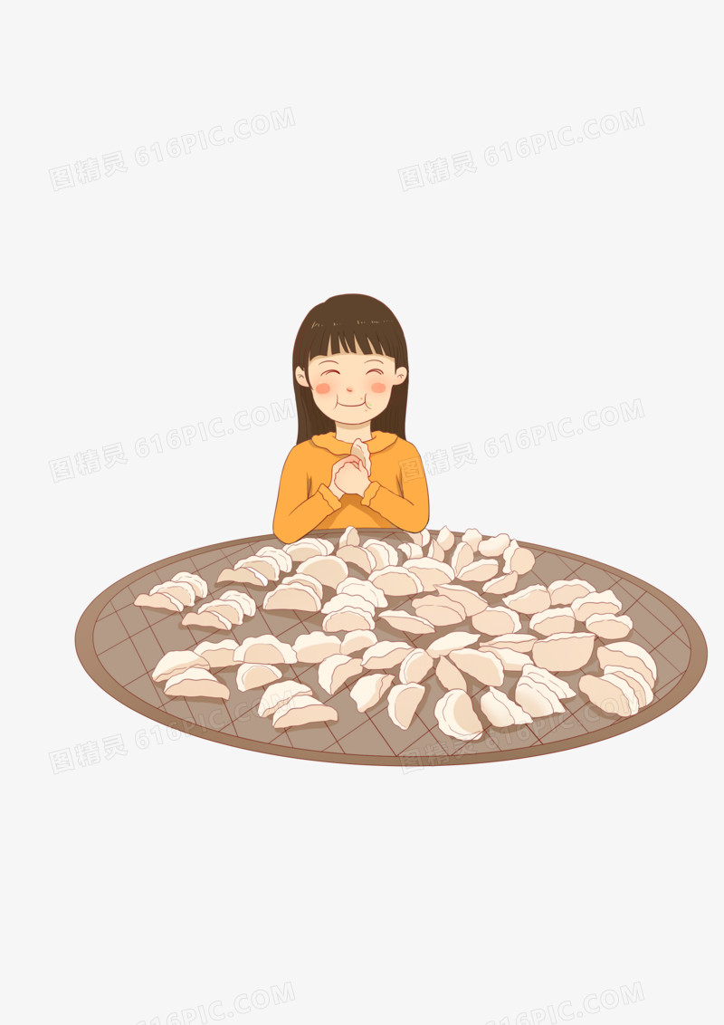 手绘冬季主题之吃饺子的小女孩