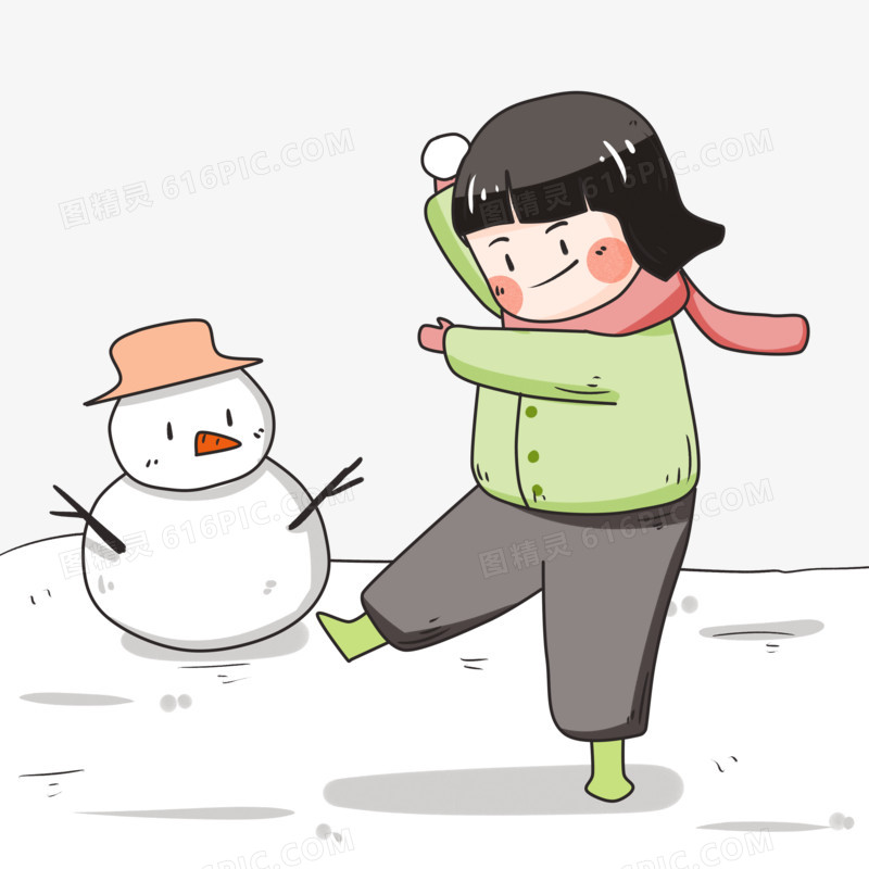 冬季可爱女孩玩耍插画
