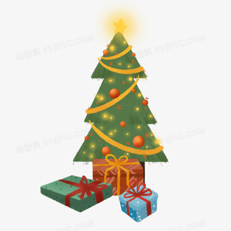 原创圣诞树和礼物元素