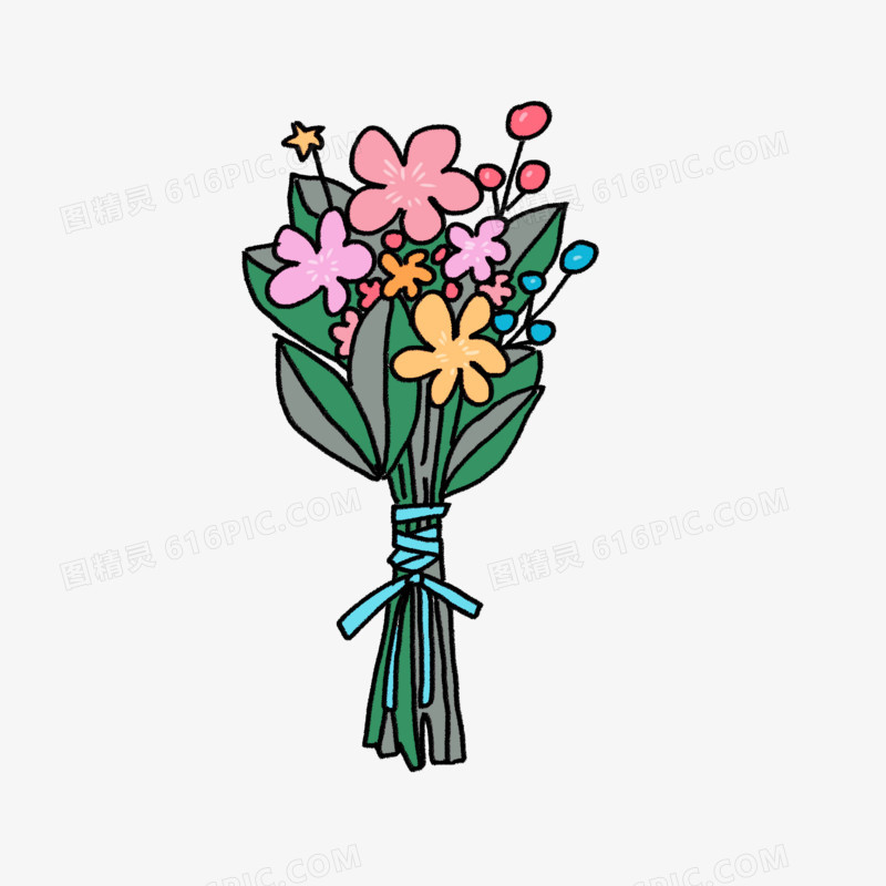 卡通手绘植物花卉捧花元素