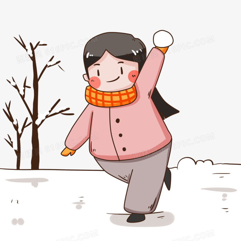 扔雪球的卡通女孩
