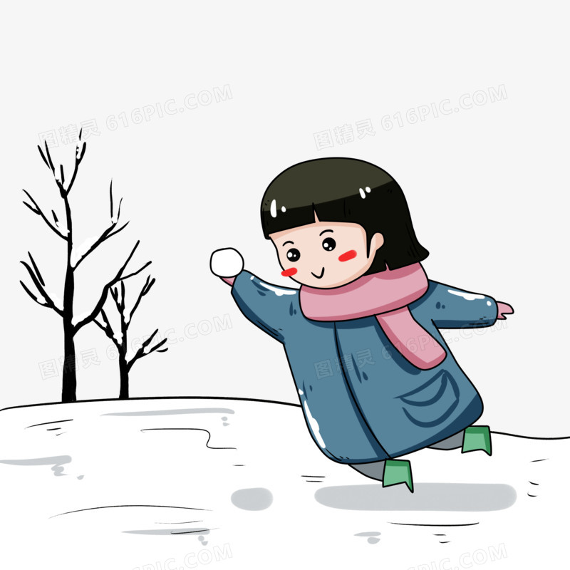 打雪仗的女孩插画