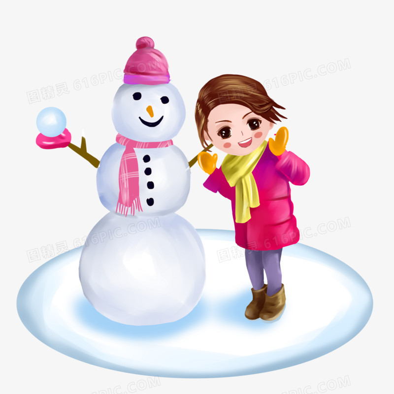 手绘大雪运动雪人雪球素材