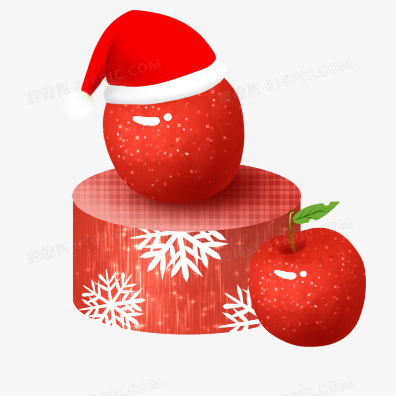 圣诞帽雪花红色礼盒苹果平安夜礼物