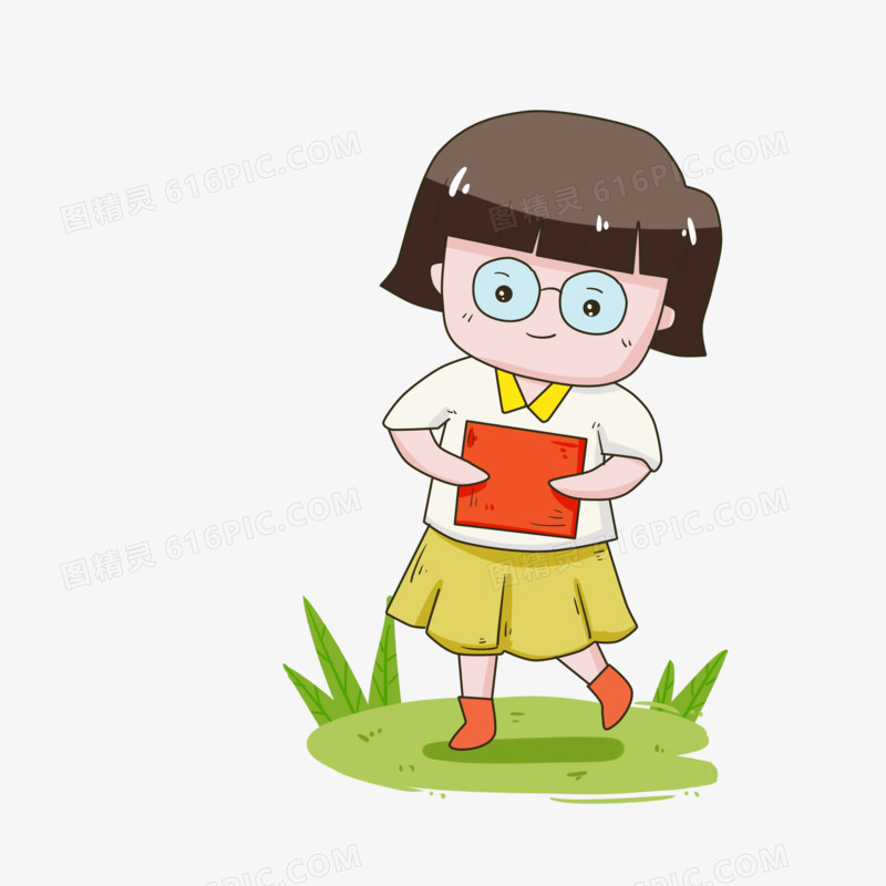 卡通看书女孩插画