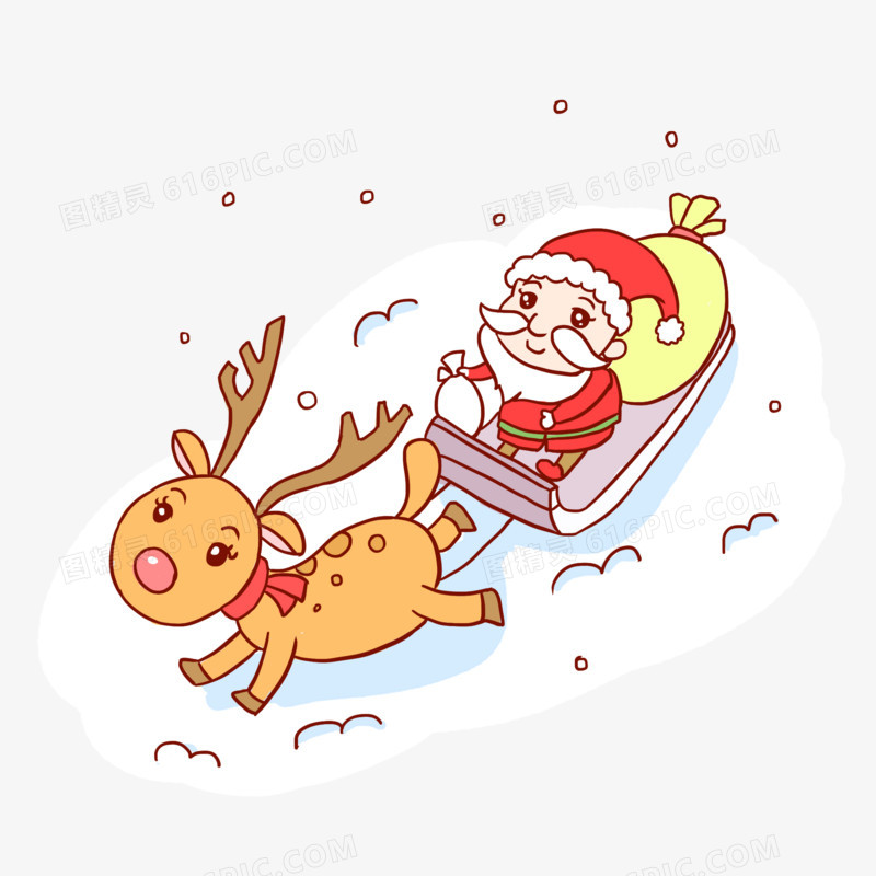 圣诞老人圣诞鹿送礼物手绘卡通元素
