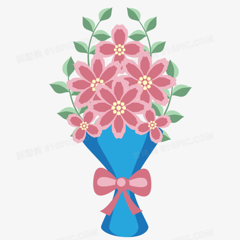 矢量免扣粉色蓝色手捧花