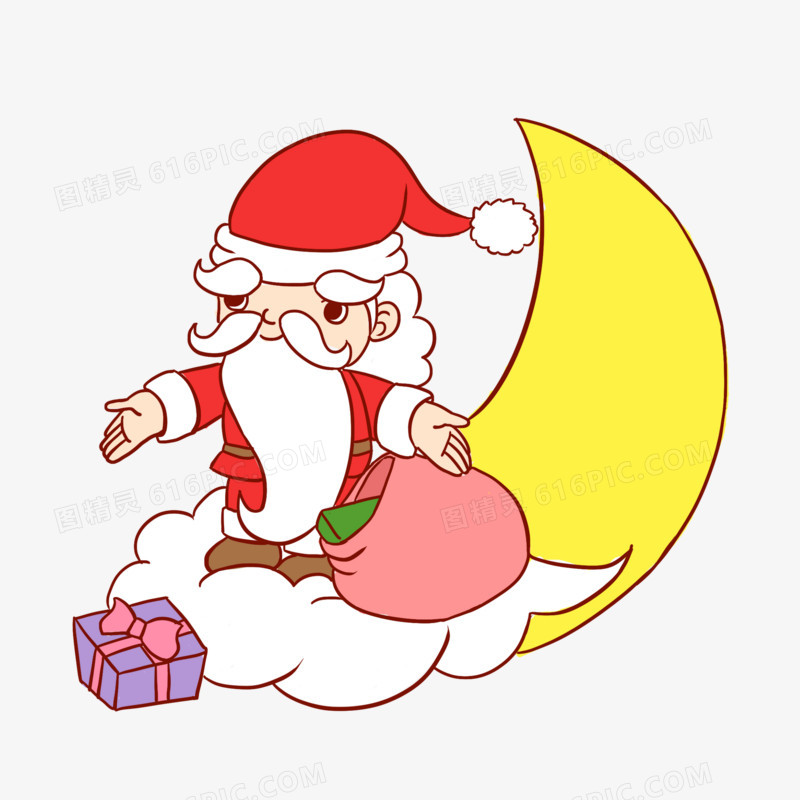 平安夜圣诞节礼物圣诞老人月亮手绘卡通元素