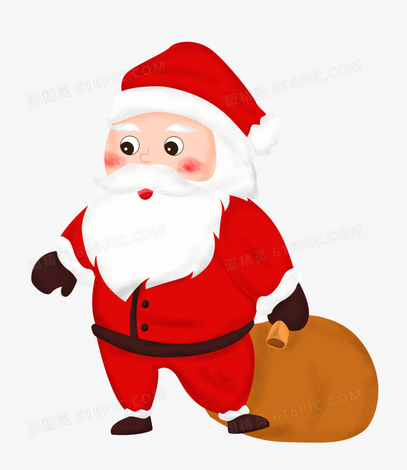 圣诞节之手绘卡通圣诞老人拿着礼物袋子