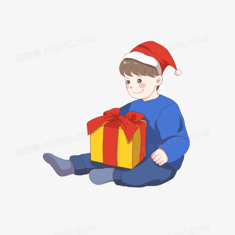 手绘小男孩和圣诞礼物 