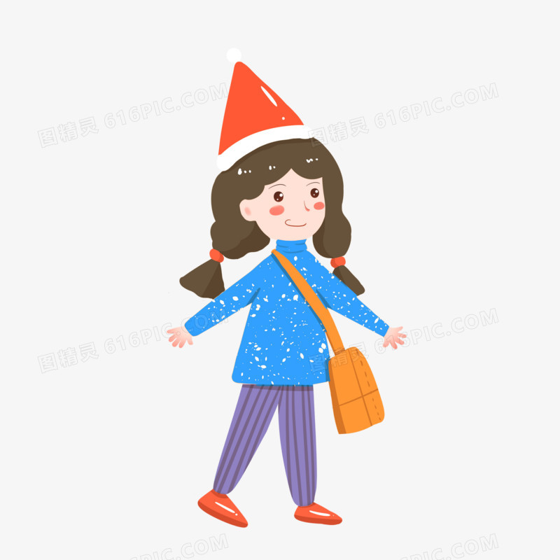 手绘带着小包的圣诞女孩