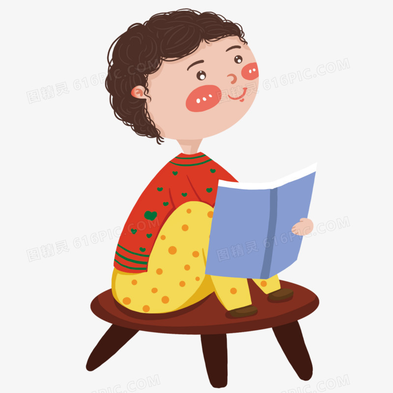 坐在凳子上看书思考的男孩子