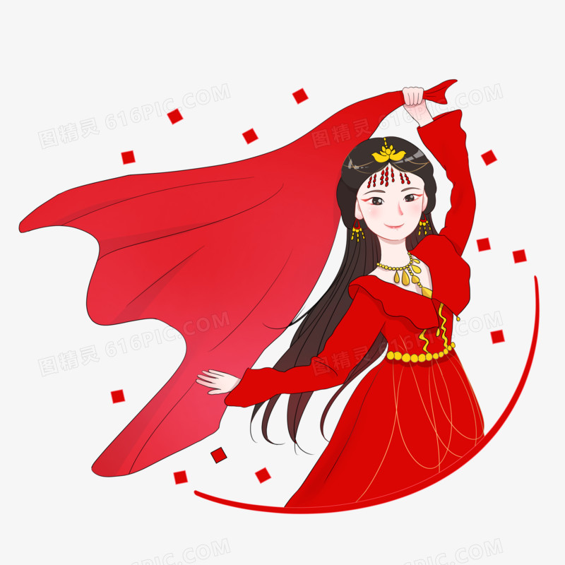 手绘古风主题之红衣女子