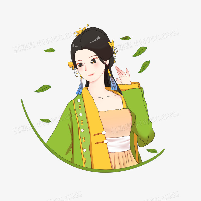 手绘古风主题之绿衣女子
