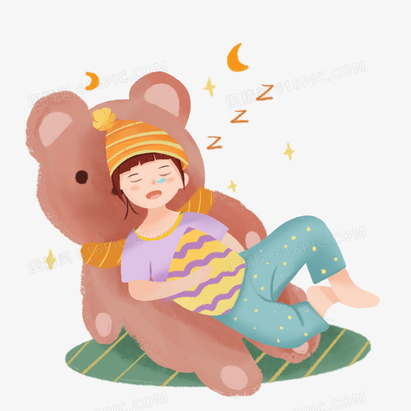 世界睡眠日靠着大熊的卡通人物