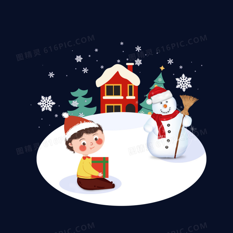 组合创意圣诞节雪人房子手绘设计
