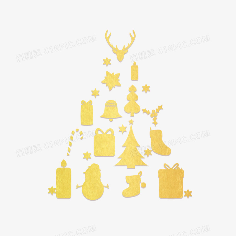 组合金色圣诞节圣诞树手绘设计