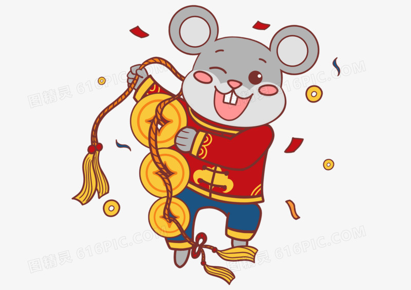 2020鼠年卡通手绘之拿铜钱的老鼠
