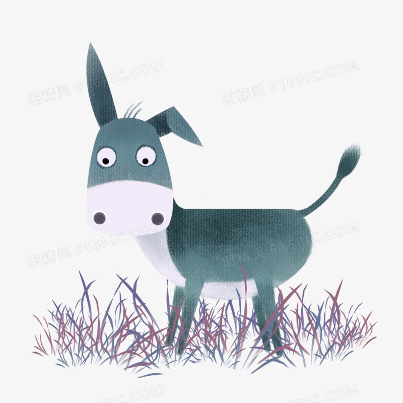 草丛中的小毛驴卡通手绘元素