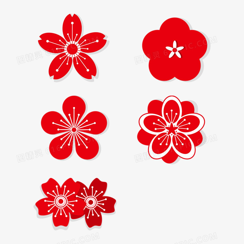 红色花卉节日装饰免扣元素